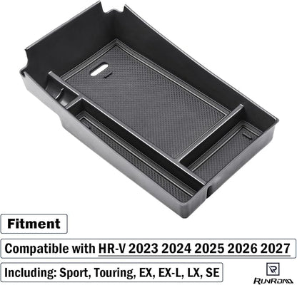 RUNROAD Center Console Organizer Tray Compatible with Honda HR-V 2023 2024 2025 2026 2027 HRV Accessories, ABS Console Organizer Armrest Storage Box Coin Holder, Black