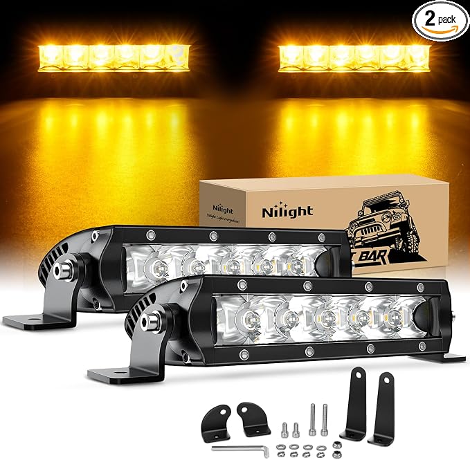 Nilight LED Light Bar Amber 2Pcs 7 Inch 30W Spot 3000LM Super Slim 3D Driving Fog Off Road Work Lights Pods for Trucks Pickup SUV ATV UTV Boat 4x4 Van Camper- 2 Style Mounting