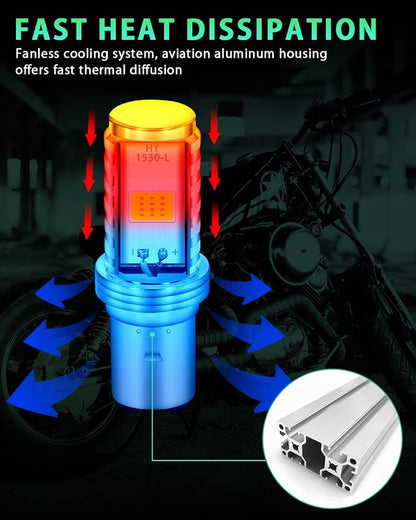 BA20D H616 COB 12W LED Aluminium Bulbs White Motorcycle Lights Bulb Backup Signal Blinker Stop Brake Tail Motorbike Light Bulbs Battery Car LED Headlight 900LM High/Low Beam(Pack of 2)