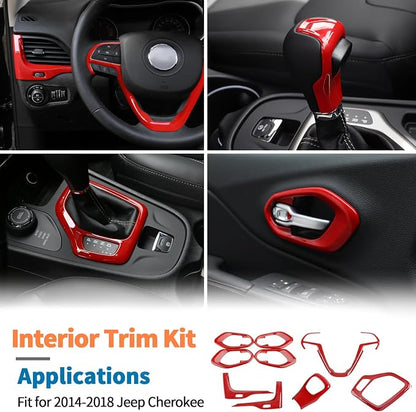 JeCar 9pcs Set Red Interior Trim Kit for 2014-2018 Jeep Cherokee Interior Accessories