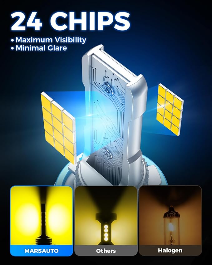 Marsauto H16 H11 H8 LED Fog Light Bulb Yellow, 12,000 Lumens 3500K Amber Yellow Fog Lights Super Bright & Compact H8/H11 LED Bulb, 1:1 Mini Size Plug and Play, Side Marker & Parking Light Combos
