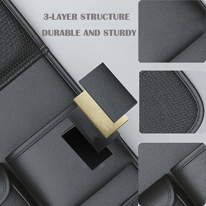 2 Pack Leather Car Backseat Organizer with Foldable Table Tray, Universal Car Seat Back Protector Kick Mat with Touchscreen Tablet Holder, Storage Pockets, Cup Holders & Tissue Holder, Black