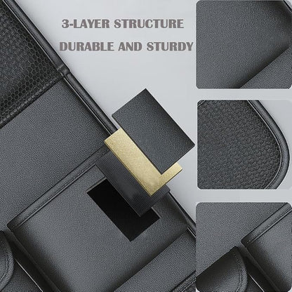 2 Pack Leather Car Backseat Organizer with Foldable Table Tray, Universal Car Seat Back Protector Kick Mat with Touchscreen Tablet Holder, Storage Pockets, Cup Holders & Tissue Holder, Black