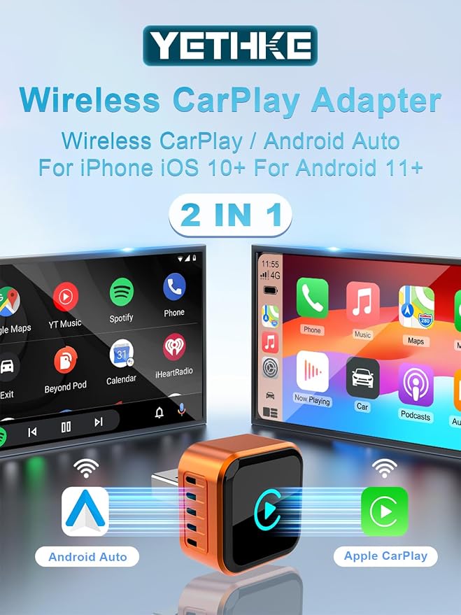 Wireless CarPlay Adapter 2026 Upgraded for iOS & Android Auto，Mini Size Wired to Wireless CarPlay, Plug & Play, Car Play Adapter Compact with USB/Type-C