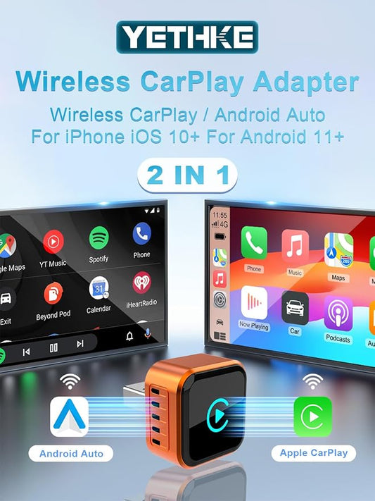 Wireless CarPlay Adapter 2026 Upgraded for iOS & Android Auto，Mini Size Wired to Wireless CarPlay, Plug & Play, Car Play Adapter Compact with USB/Type-C