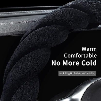 HighnessHwoo Luxury Fluffy Winter Car Steering Wheel Cover for Women Soft Warm Plush Cute Auto Accessories for Vehicle, Sedan, Universal, Fuzzy, Anti Slip, Black, Standard Size, 14.75-15.15"