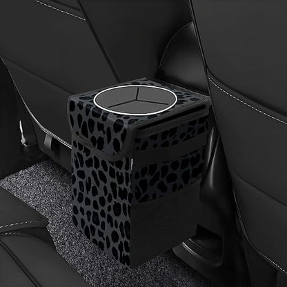 Car Trash Can – Multi-Purpose, Lightweight and Portable with Durable Water-Resistant Coating, No Installation Required, Practical and Ample Capacity, Variety of Colors.Black Leopard Print