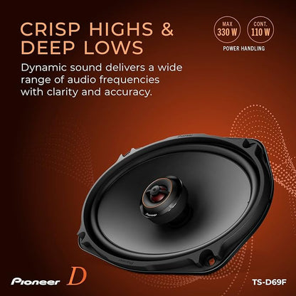 Pioneer D-Series TS-D69F 6” x 9” 2-Way Speakers (Pair) – 330W Max, Balanced Sound + Smooth Treble, Ideal Factory Upgrade, Add an Amplifier for Even Better Performance