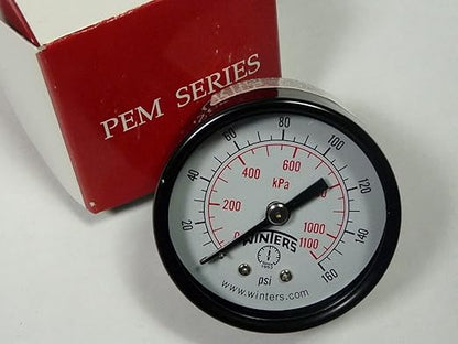 Winters 2 inch Dial Size, Multi Function Application Economy Utility Dry Pressure Gauge, Brass Internals, Steel Case, Dual Scale 0-160 psi/kPa, 3-2-3% Accuracy, 1/4 inch NPT Back Mount, Pressure Gauge