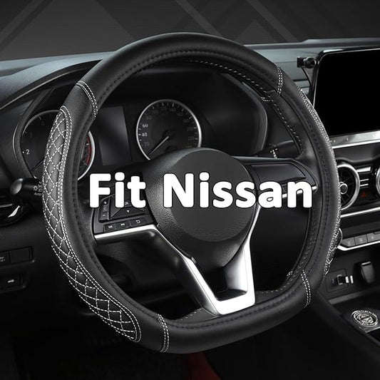 West Llama Flat Bottom Car Steering Wheel Cover for Nissan,D Shaped Steering Wheel Cover for Rogue,Altima,Kicks (Diamond Quilted-Black+Gray-Standard Size)