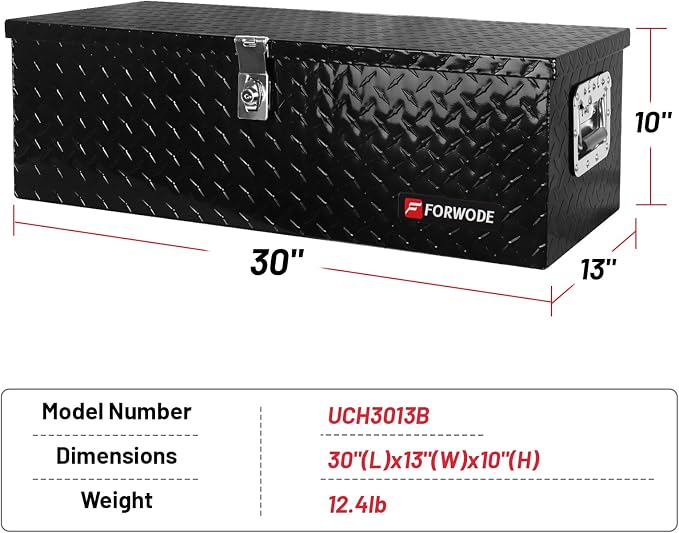 FORWODE 30 Inch Truck Bed Tool Box, Aluminum Heavy Duty Trailer Tool Box for Pickup Truck Bed RV, Toolbox Storage Box with Handle and Lock - Black