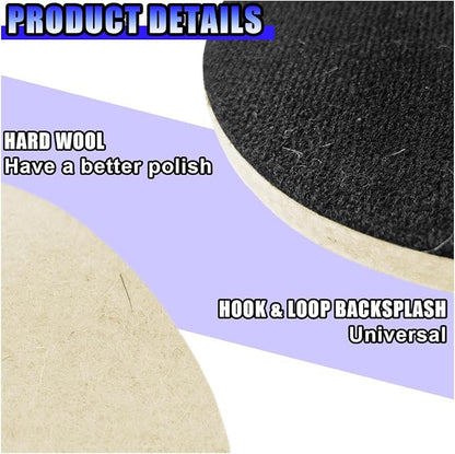 5PCS Car Glass Polishing Pads, 5" Wool Felt Buffing Wheel Polishing Pad Discs with Hook & Loop Back, Random Orbital Sander Polish Pad for Remove Scratch from Windshield, Window(5IN)