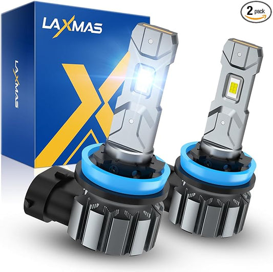Laxmas H11/H8/H9 Fog Bulb, 28,000LM Brightness 6500K Cool White, Wider Driving Vision, Fanless Design, Plug and Play, 2 Pack
