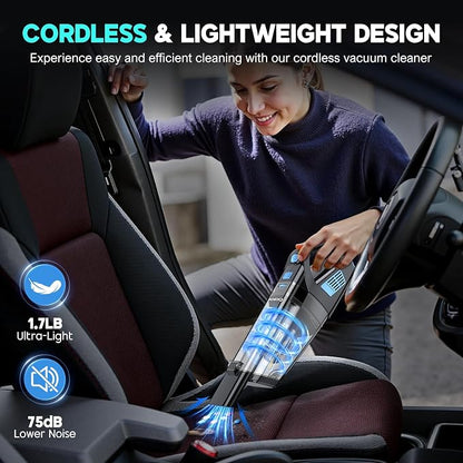CKIKH Handheld Vacuum Cordless, 15000PA Strong Suction Hand Held Car Vacuum Cleaner Portable with Multi-Nozzles & Washable Filter, Lightweight Rechargeable Vacuum Cleaner for Home, Car, Office, Pets