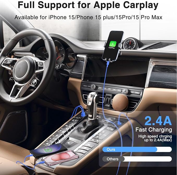 Car Carplay Cable for iPhone 16 15 Pro Max 15 Plus Car Charger, USB to USB C Cable 3FT for Car Charger Adapter, Carplay USB C Cord Accessories Charging for iPad 10th Gen/iPad Pro Air 5th-DarkBlue