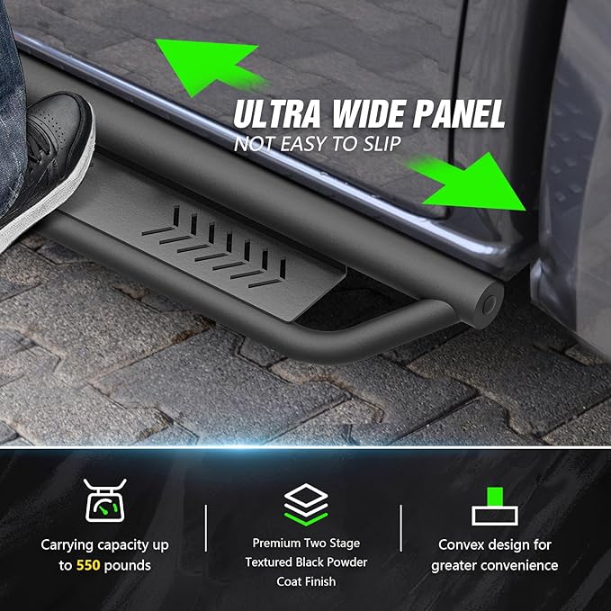 Running Boards Compatible with 2021-2026 Ford Bronco 4 Doors (Not for Sport Model), Heavy-Duty Steel Nerf Bars Two Stairs Design Side Steps Bolt-on Step Plates Rock Sliders Rail