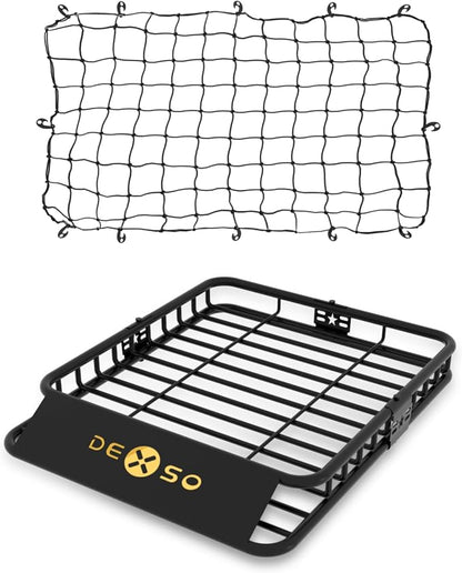 DEXSO Universal Roof Rack Basket with Cargo Net, 46" x 36" Rooftop Cargo Carrier Basket, 200 Lbs Capacity Car Cargo Rack, Heavy Duty Luggage Rack for SUVs, Trucks, Vehicles