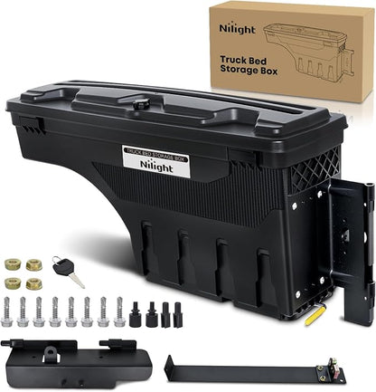 Nilight Truck Bed Tool Box Right Passenger Side Truck Tool Box Fit for Toyota Tundra 2007-2021 ABS Swing Case Truck Bed Storage Box with Lockable Lid Waterproof Wheel Well Toolbox Black