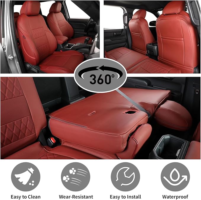 EKR Tacoma Car Seat Covers Custom Fit for Toyota Tacoma (Petrol) 2024 2025 2026 DoubleCab/CrewCab SR/SR5/TRD Sport/TRD Off-Road/Limited -Truck Seat Covers Full Set,Faux Leather(Burgundy)