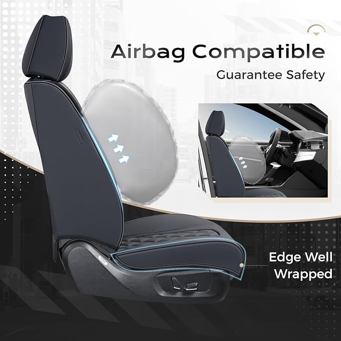 Coverado Car Seat Covers Full Set, 5 Seat Black Seat Cover for Cars, Luxury Faux Leather Waterproof Seat Cover, Front and Back Car Seat Protector, Universal Auto Seat Covers Fit for Most Cars