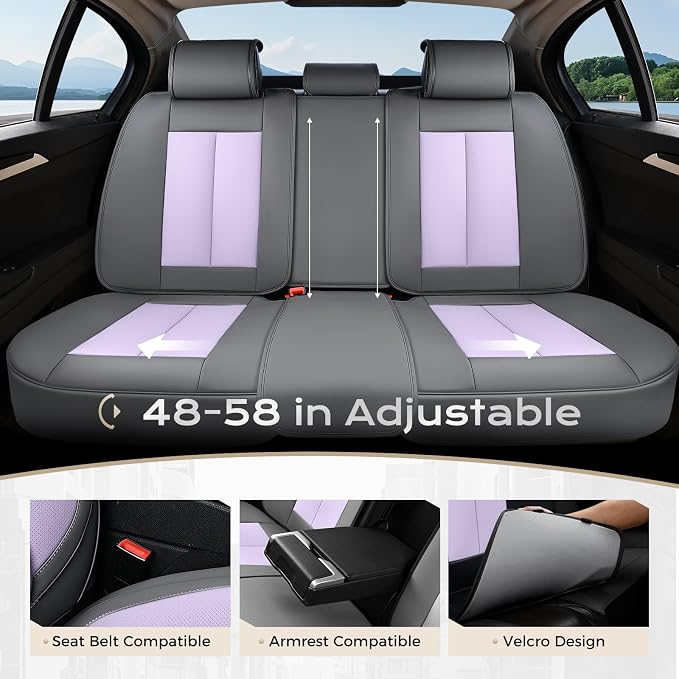 Coverado Seat Covers, Car Seat Covers Full Set, Leather Seat Covers for Cars, Car Seat Protector, Gray Car Seat Covers Front Seats and Back Seats Universal Fit for Most Cars Purple