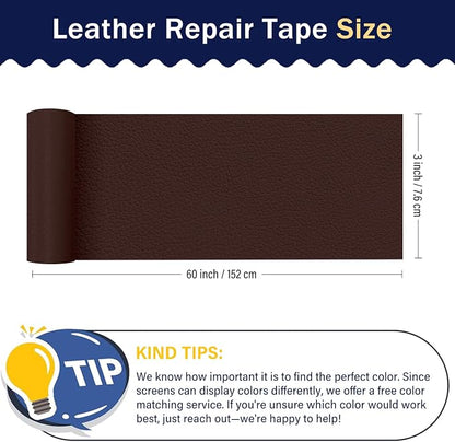Zenyao Leather Repair Patch Tape - Self Adhesive Leather Repair Kit for Car Seat Furniture, Heavy Duty Vinyl Repair Patch for Couch Sofa, Waterproof Fix for Tears, 3x60 Inch Roll, Brown Burgundy