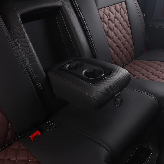 JOJOBAY Car Seat Covers for Dodge Ram,Fit 2009-2025 1500/2500/3500 HD Pick-up Truck,Crew,Regular,Quad,Mega Cab,Waterproof Synthetic Leather Seat Covers(Rear Seat Cover,Black-Brown)