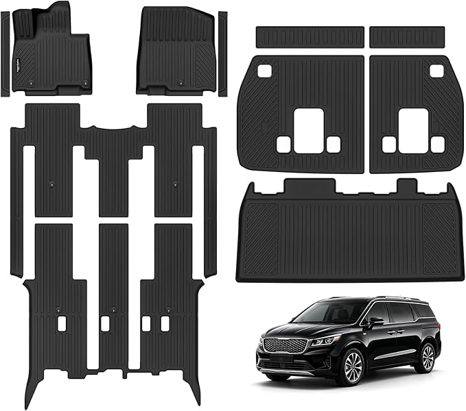 Tongama-Floor Mats for 2022-2025 2026 Kia Carnival Gas, All Weather TPE Floor Liners & Trunk Mat & Backrest Mats & Door Sill Guards for Kia Carnival Gas Waterproof Interior Accessories