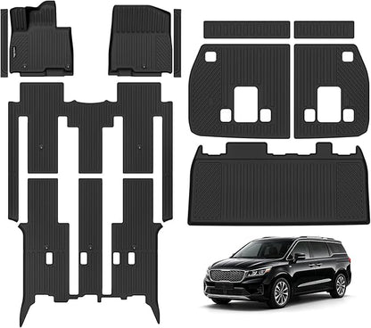 Tongama-Floor Mats for 2022-2025 2026 Kia Carnival Gas, All Weather TPE Floor Liners & Trunk Mat & Backrest Mats & Door Sill Guards for Kia Carnival Gas Waterproof Interior Accessories