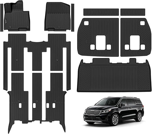Tongama-Floor Mats for 2022-2025 2026 Kia Carnival Gas, All Weather TPE Floor Liners & Trunk Mat & Backrest Mats & Door Sill Guards for Kia Carnival Gas Waterproof Interior Accessories