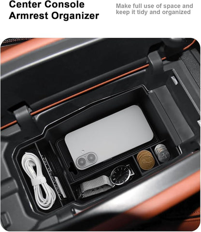 Center Console Organizer Set for 2023-2026 Mazda CX-50-3 Pcs Armrest Box Storage Tray + TPE Center Console Cup Holder Insert + Silicone Wireless Charging Mat for 2023-2026 CX-50 Accessories