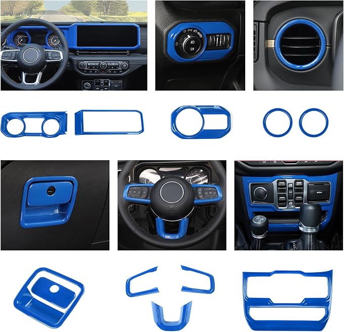 JeCar 11-Piece Blue Interior Accessories Trim Kit for 2024-2025 2026+ Jeep Wrangler JL 4XE Gladiator JT- Dashboard Panel, Vent Cover Decoration Upgrade