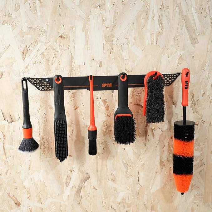 SPTA Detailing Brush Towels Hanger Detailing Brush Holder 6 Organizer Hooks Wall-Mounted Hanger Rack Car Care Organizer, Ideal for Garage Cleaning Towels Brush Car Cleaning Tools