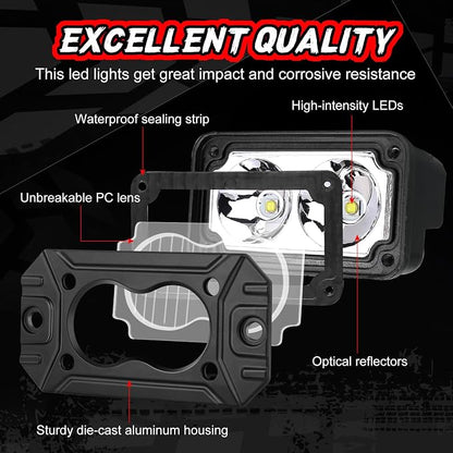 LED Pod Lights Flush Mount, Auto Power Plus 2PCS 4 Inch Off Road Driving Lights Flush LED Light Bar Combo Backup Work Light Bumper Cube Light for Truck Pickup UTV ATV Boat 4x4
