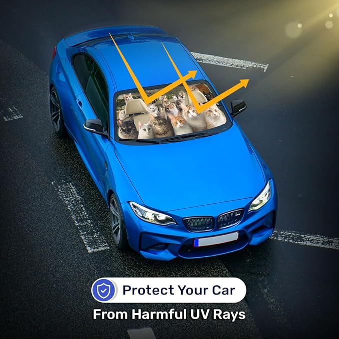 GENANY Cute Cat Group Funny Windshield Sun Shade for Car SUV Truck (59x29 Inches), Sunshade for Car Windshield, Protector Blocks UV, Spring Auto Decor