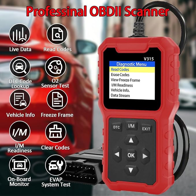 V315 OBD2 Diagnostic Diagnostic Tool Tool, Code Reader, Engine Light Diagnostic Tool, Battery Voltage Tester, for OBD2 Cars & Trucks Since 1996