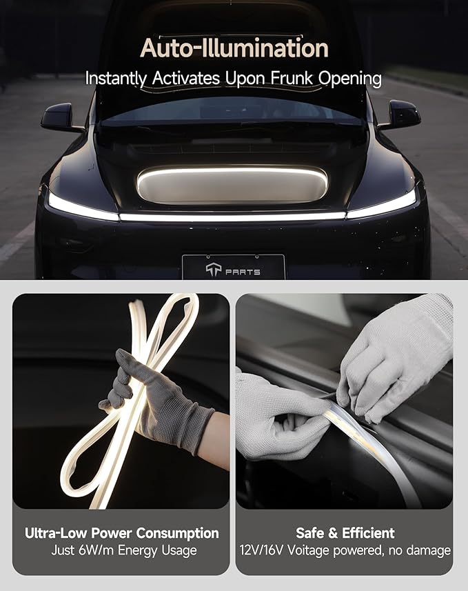 TPARTS Frunk LED Light Strip for Tesla Model Y Premium 2026+, Flexible Silicone Waterproof Interior Lighting Bar, Tool-Free Installation Front Trunk Accessories Ambient Lights (Cool White Light)