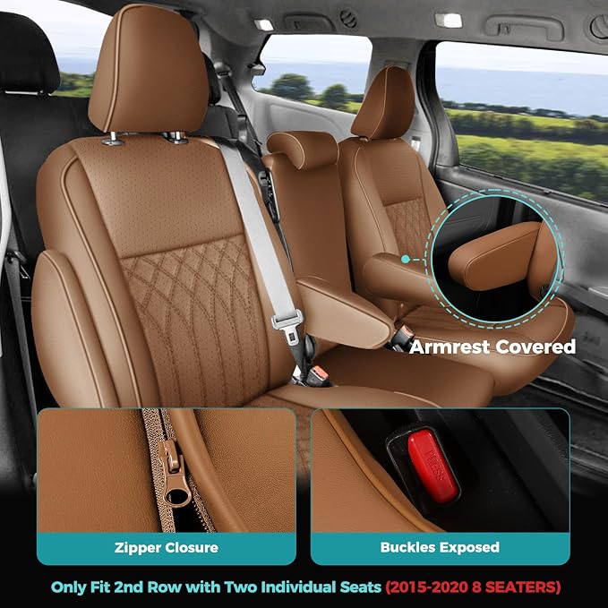 Customized for Toyota Sienna Seat Covers 2011-2020 Sienna 8 Seats 3 Row, Leather Car Seat Covers Waterproof Seat Covers Full Set for Cars, Car Seat Protectors, Airbag Compatible(Brown)