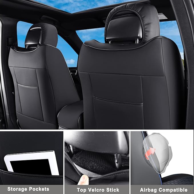 Huidasource Car Seat Covers for Grand Cherokee, 2pcs Full Coverage Leather Custom Automotive Interior Seat Cushion Cover Fit for Grand Cherokee 2011-2021 (Front Pair/Black)