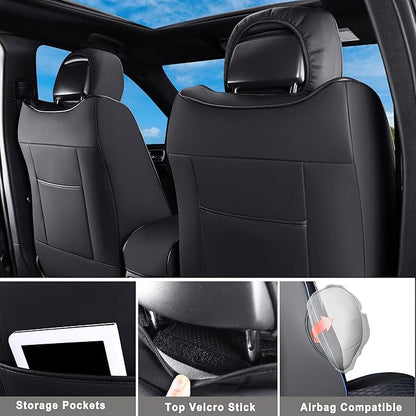 Huidasource Car Seat Covers for Grand Cherokee, 2pcs Full Coverage Leather Custom Automotive Interior Seat Cushion Cover Fit for Grand Cherokee 2011-2021 (Front Pair/Black)