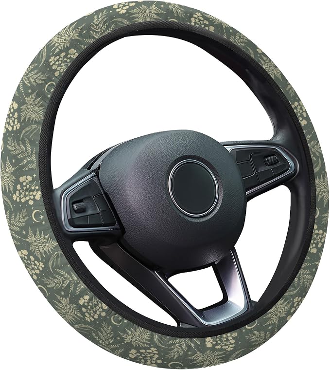 GENANY Floral Moth Steering Wheel Cover, Non Slip Polyester Car Wheel Protector for Car SUV Truck, Universal 15 Inch