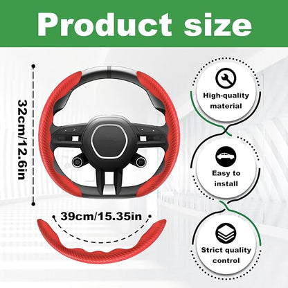 2pcs Carbon Fiber Anti-Skid Steering Wheel Cover, Anti-Skid Steering Wheel Cover/Segmented Steering Wheel Protector/Car Interior Accessories for Men/Women - Durable(Red)