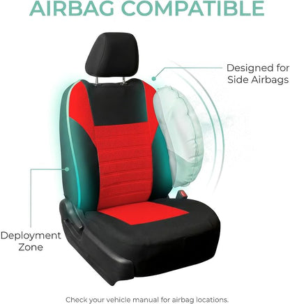 FH Group Automotive Car Seat Covers Full Set Premium 3D Air Mesh Front Seat Covers, Airbag Compatible & Split Bench Cover Universal Fit Interior Accessories for Cars Trucks and SUVs - Red