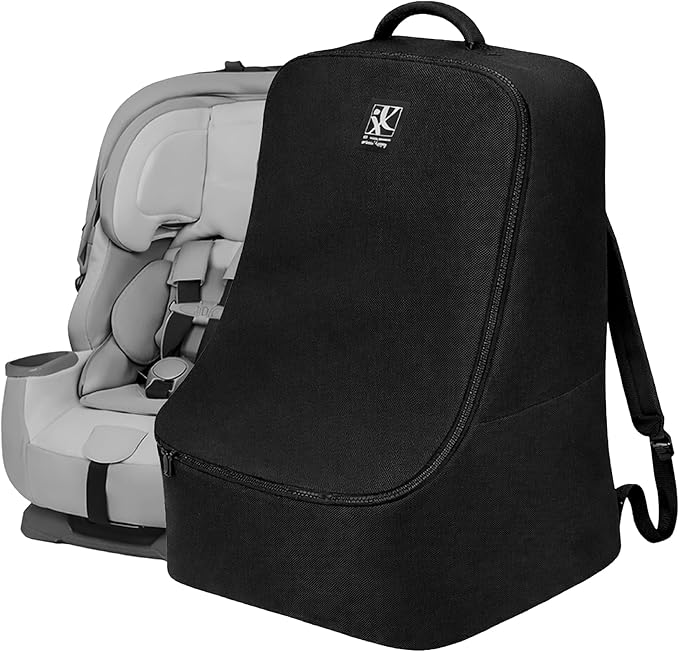J.L. Childress Padded Backpack Car Seat Bag - Car Seat Travel Bag for Airplane, Cover Fits Most Baby & Infant Carriers & Boosters, Airport Accessories for Gate Check or Baggage Check - Ultimate, Black