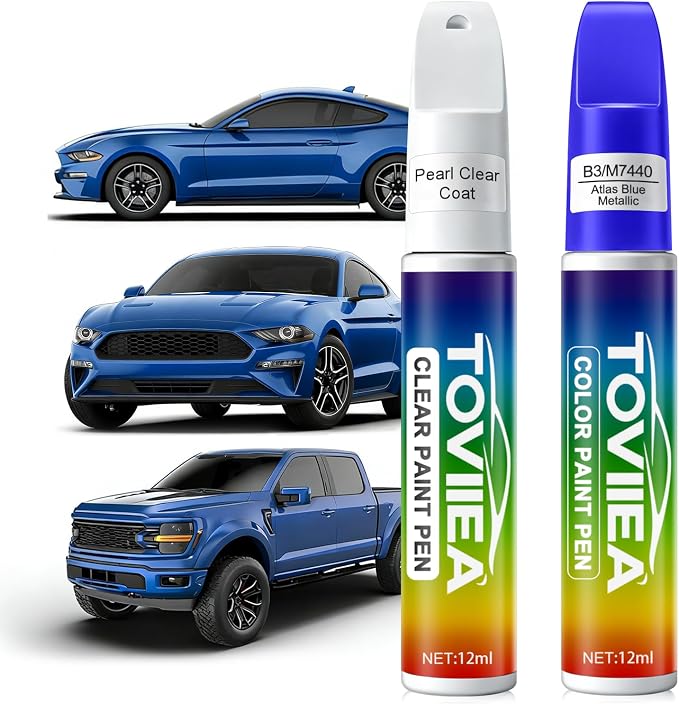 Atlas Blue Metallic(B3/M7440) Touch Up Paint Compatible with Ford,2-In-1 Car Scratch Remover Pen,Car Paint Scratch Repair Kit for Scratches,Chips & Nicks,2-PCS SET