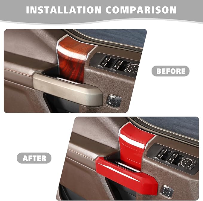 Jimen Compatible with Ford F150 4 Door 2015-2020, 8PCS Inner Door Handle Cover Trim Kits (Red)