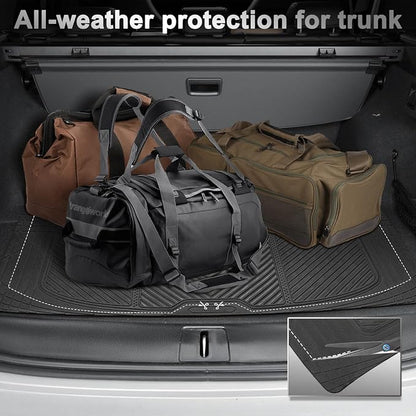 CAR PASS Rubber Floor Mats&Cargo Liner,Waterproof Trucks Mats Heavy Duty,All Weather Trim-to-Fit Automotive Mats for Cars Trucks SUV,Anti-Slip Easy Clean Durable,Full Set 5-Piece,3D Emboss All Black