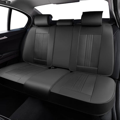Huidasource Rear Seat Covers Compatible with Seatbelt Buckle, Child Seat, Premium Faux Leather Back Seat Cover, Rear Car Seat Cover with Velcro Adjustable Universal Fit for Most Cars SUV Trucks, Black