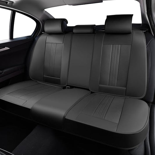 Huidasource Rear Seat Covers Compatible with Seatbelt Buckle, Child Seat, Premium Faux Leather Back Seat Cover, Rear Car Seat Cover with Velcro Adjustable Universal Fit for Most Cars SUV Trucks, Black
