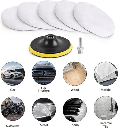 Kshineni 7 Pcs 3 Inch (80 mm) Wool Buffing Polishing Pad Car Polisher Buffer Drill Attachment with M10 Drill Adapter